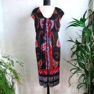 Dress Barn Women's Paisley Pleated Scoop Neck Maxi Dress Size 10